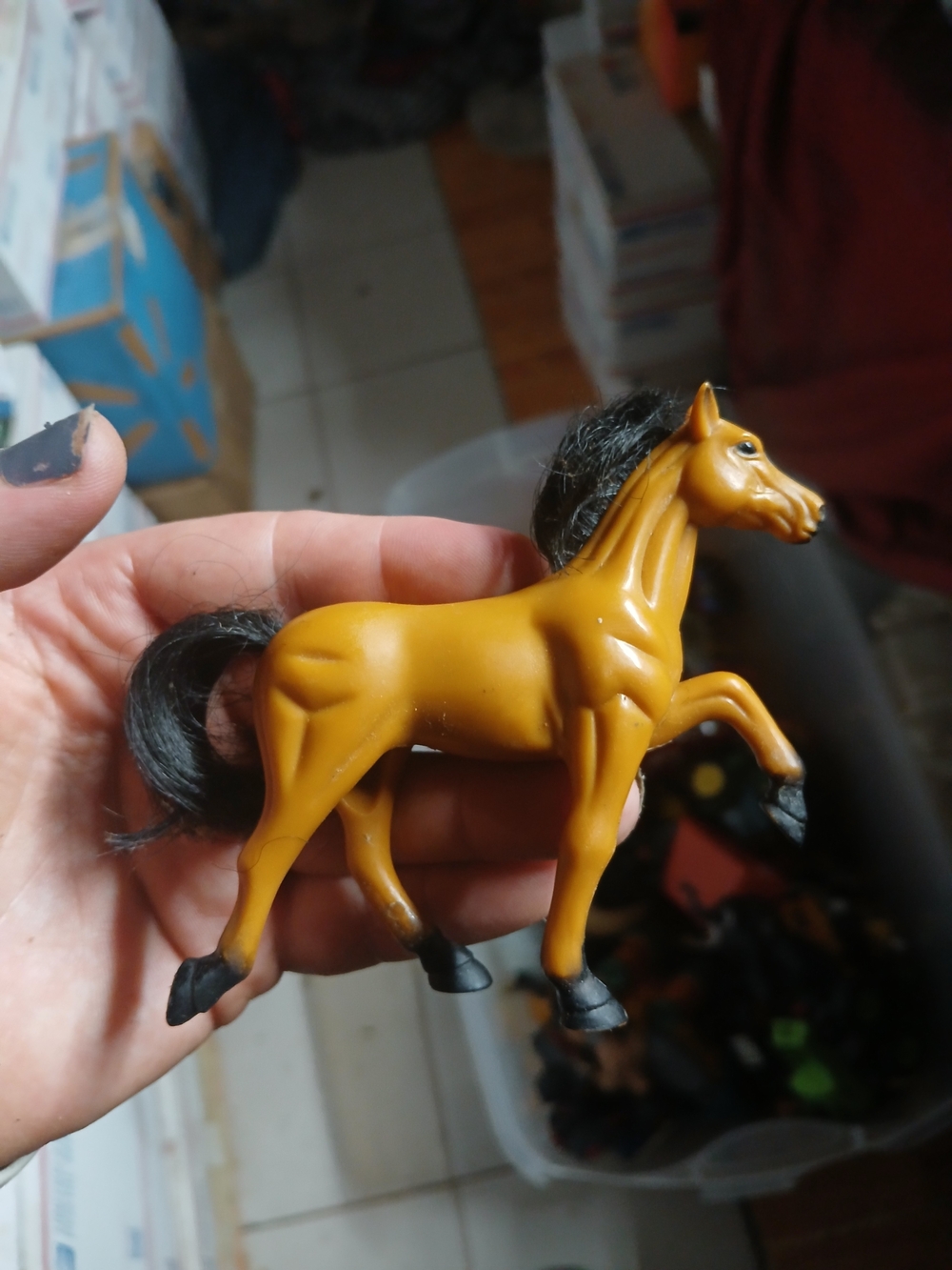 vintage plastic figurine, resembling lines like 1990s Kid Kore Apricot Blak Mane